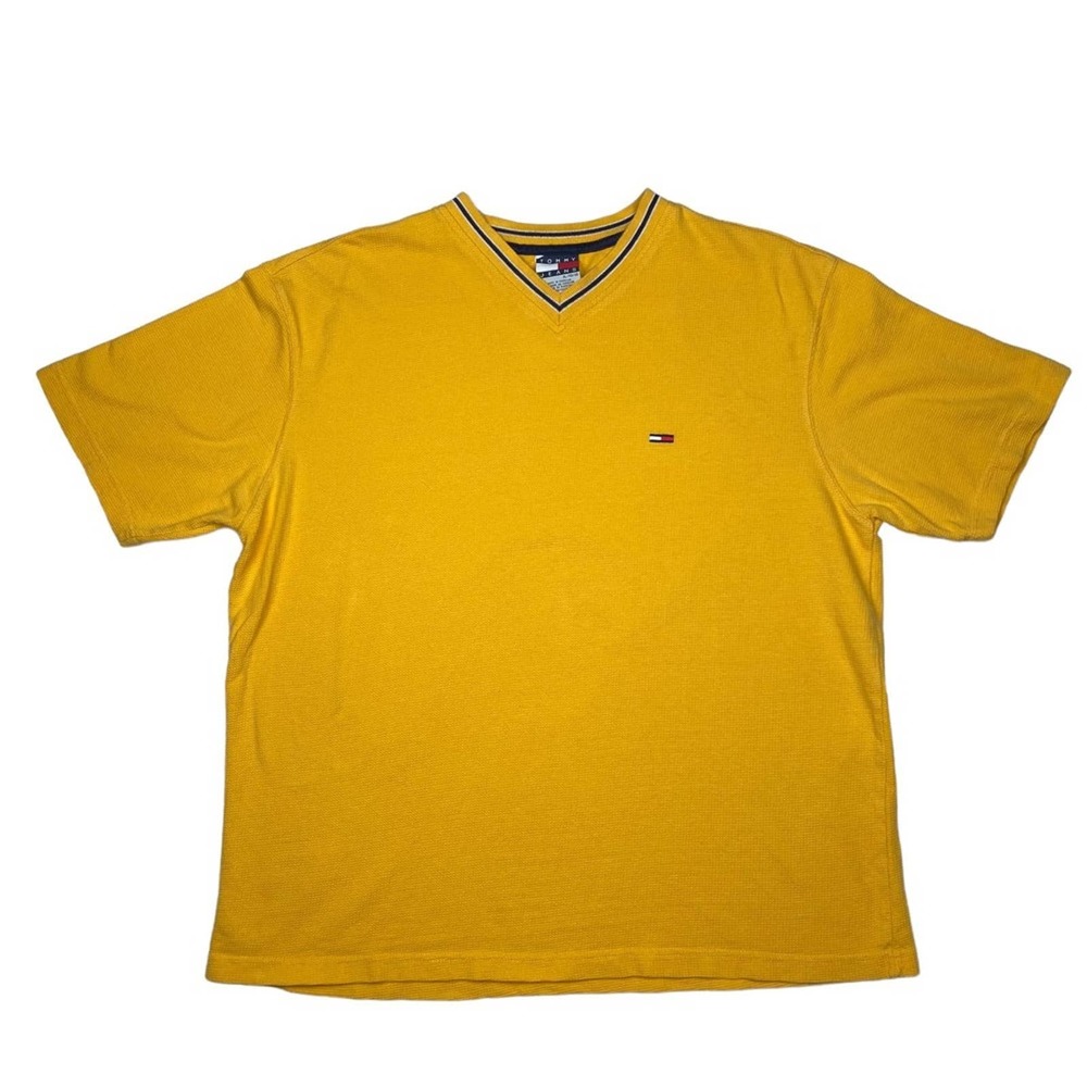 Vintage Tommy Hilfiger Men's XL Yellow V-Neck Short Sleeve Shirt - Picture 1 of 6